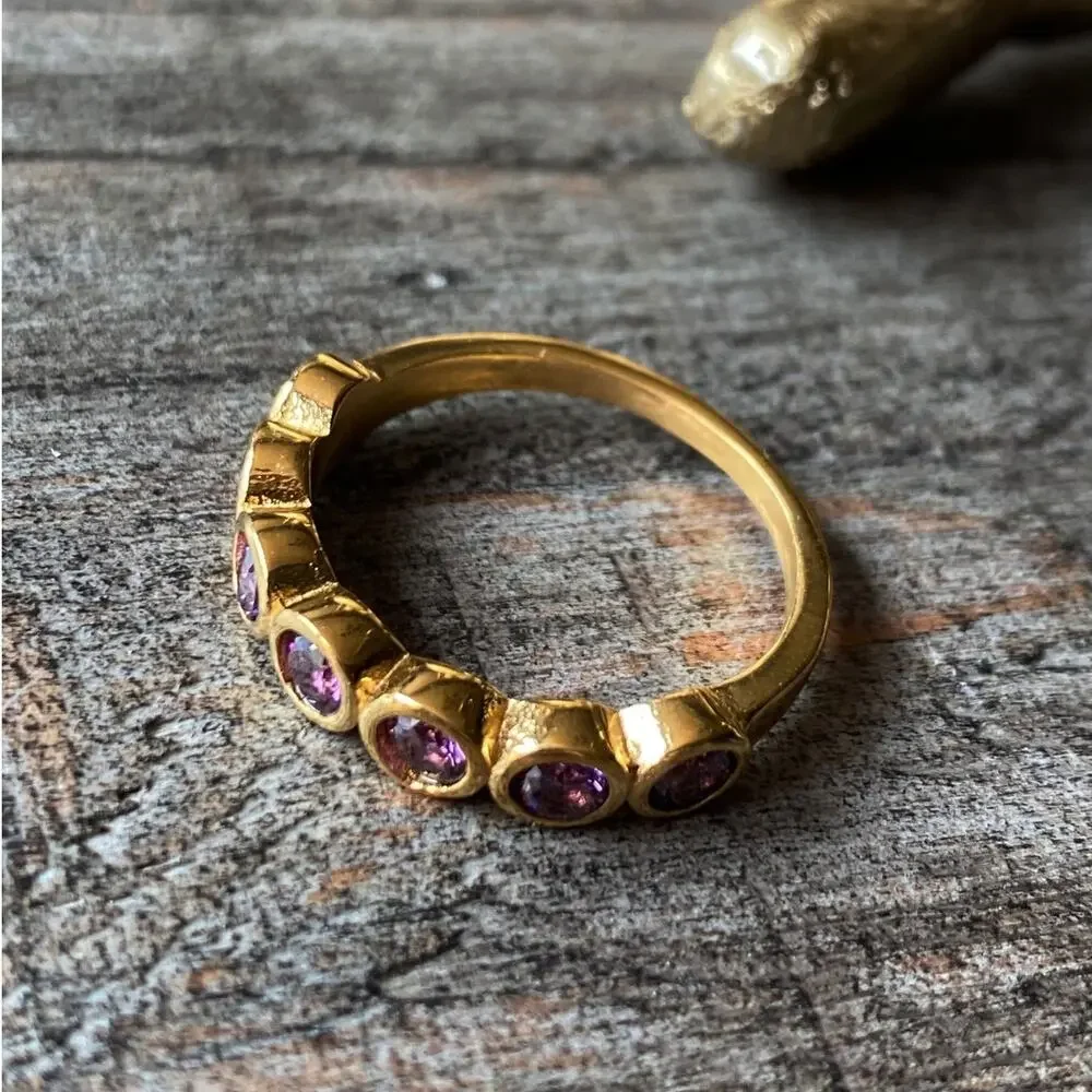 NEW Gold & Purple Zirconium Gemstone Statement Ring